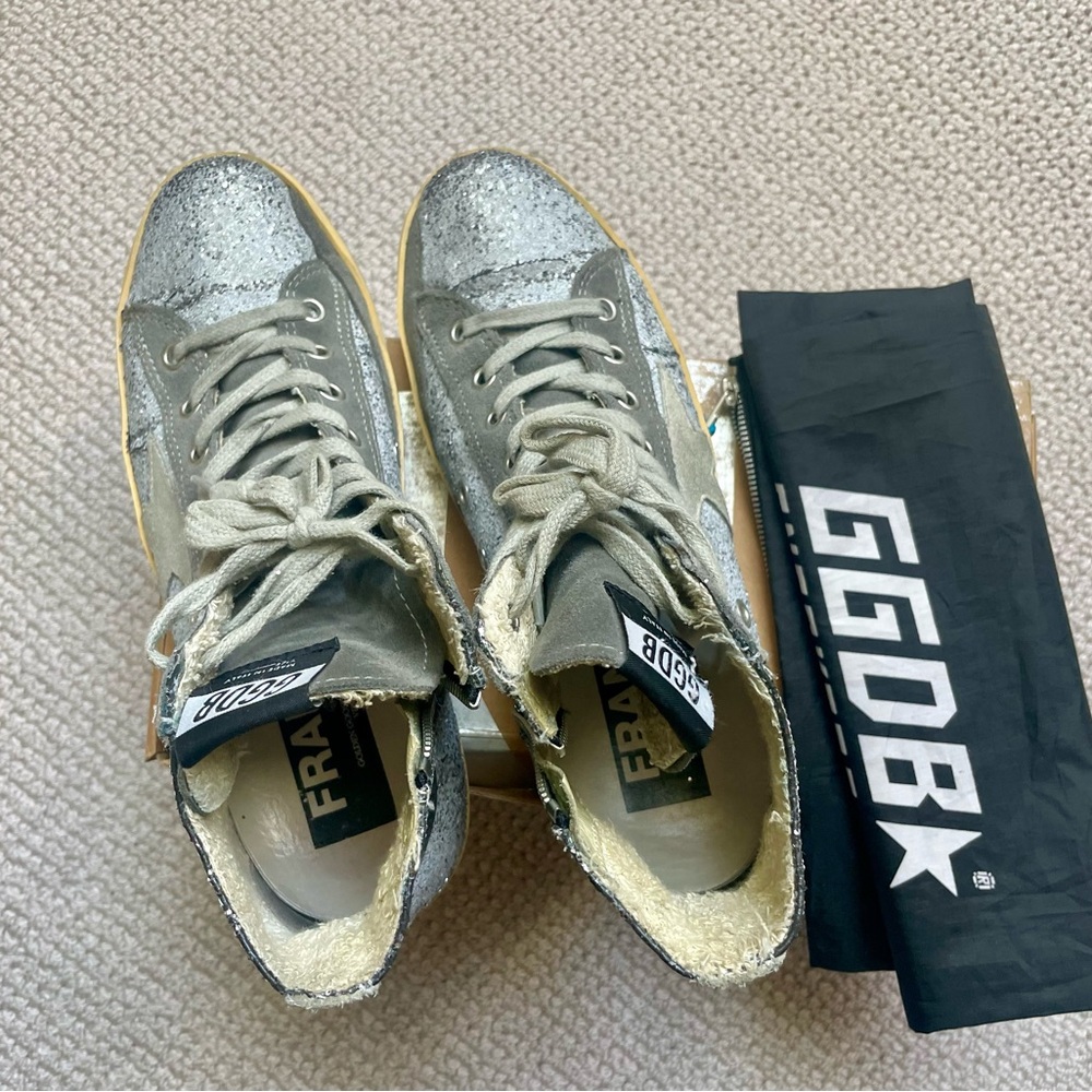 Golden Goose 38 Silver Glitter High-Top Sneakers - Picture 9 of 10